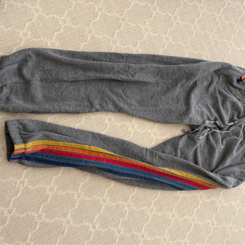 Aviator Nation Kids Gray Bottoms with Rainbow Stripes